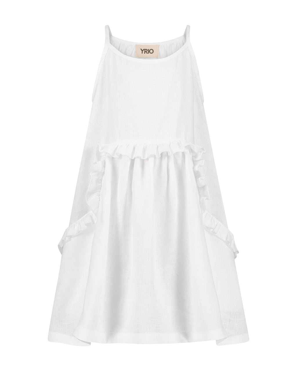 YRIO Ruffle Detail Dress — Pure White
