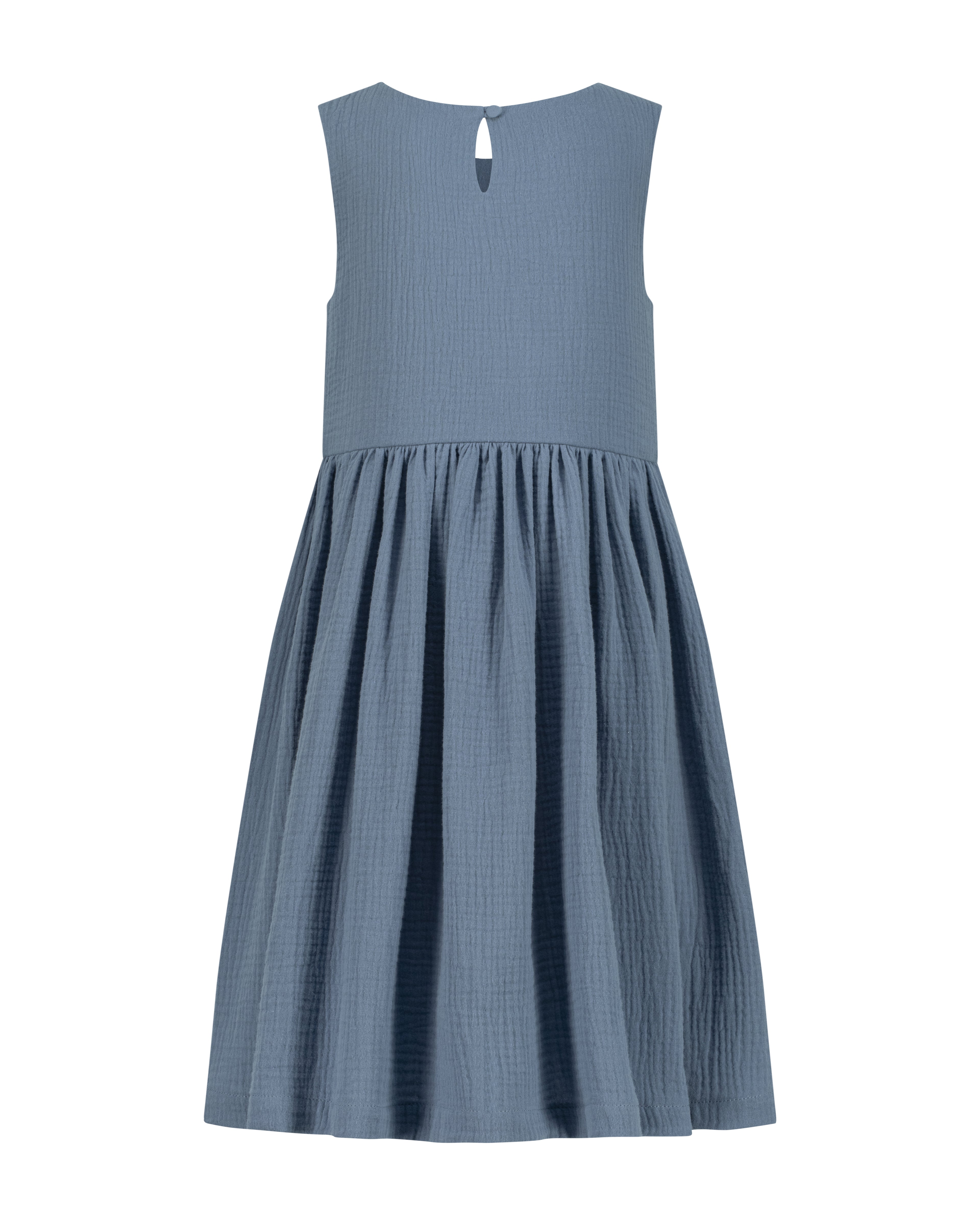 YRIO Gathered Midi Dress — Dusty Blue