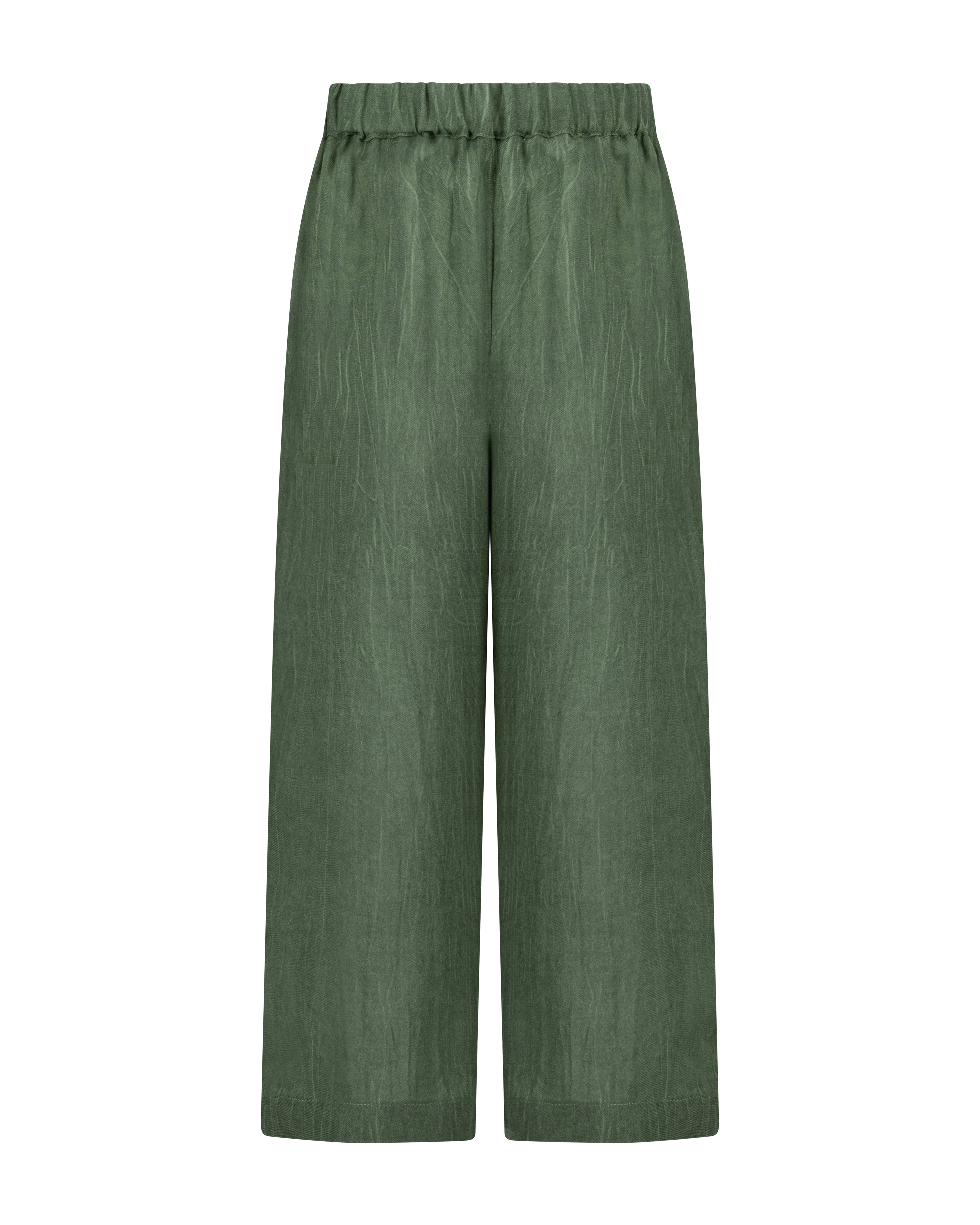 YRIO Wide-Leg Trousers — Forest Moss.