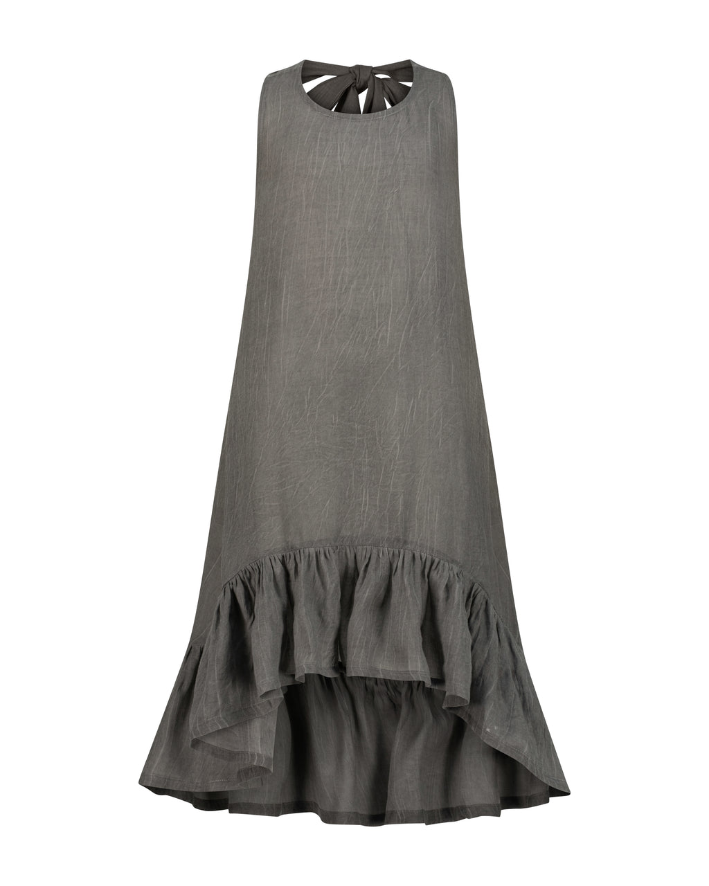 YRlO Linen Ruffle Dress – Charcoal Grey