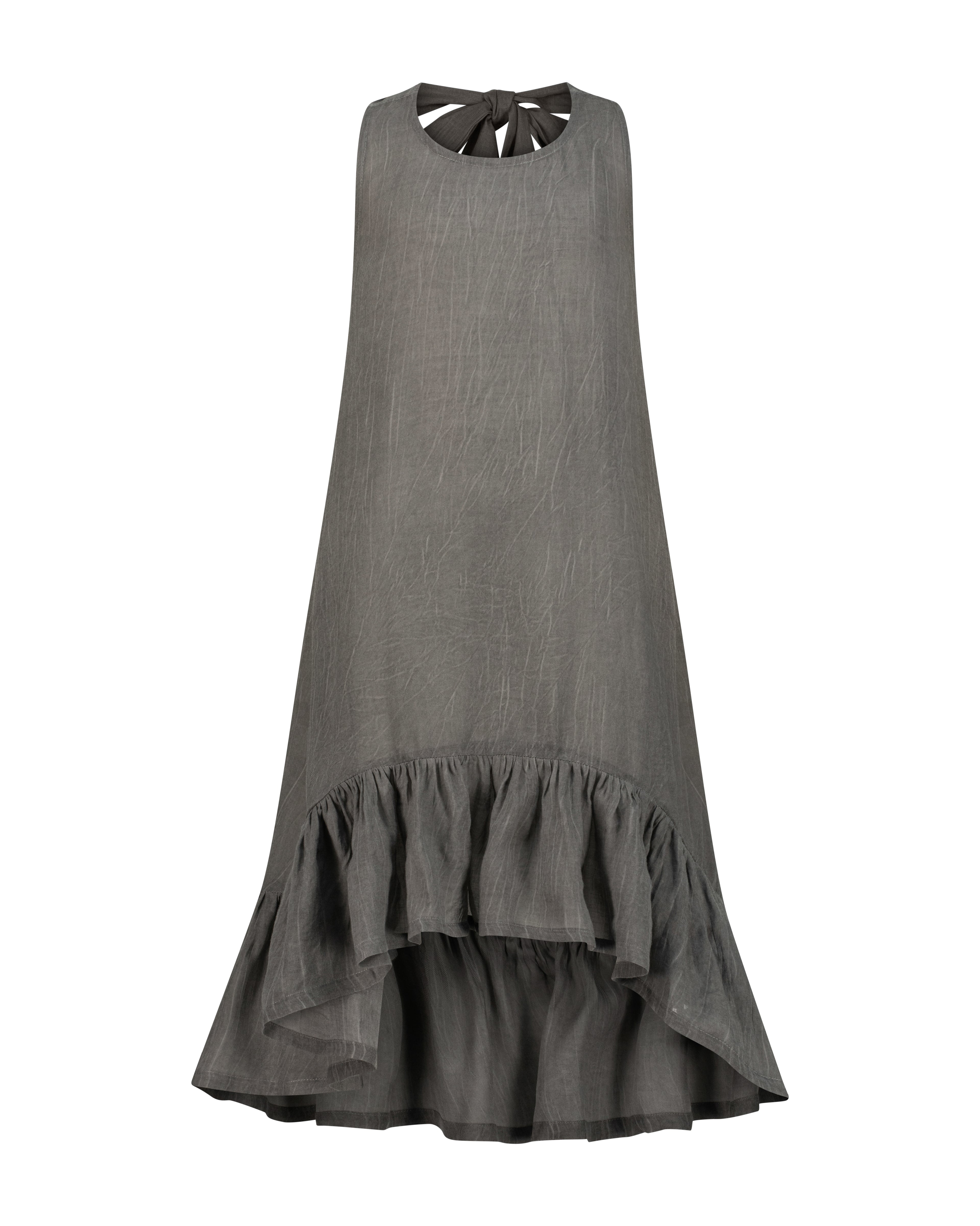 YRlO Linen Ruffle Dress – Charcoal Grey