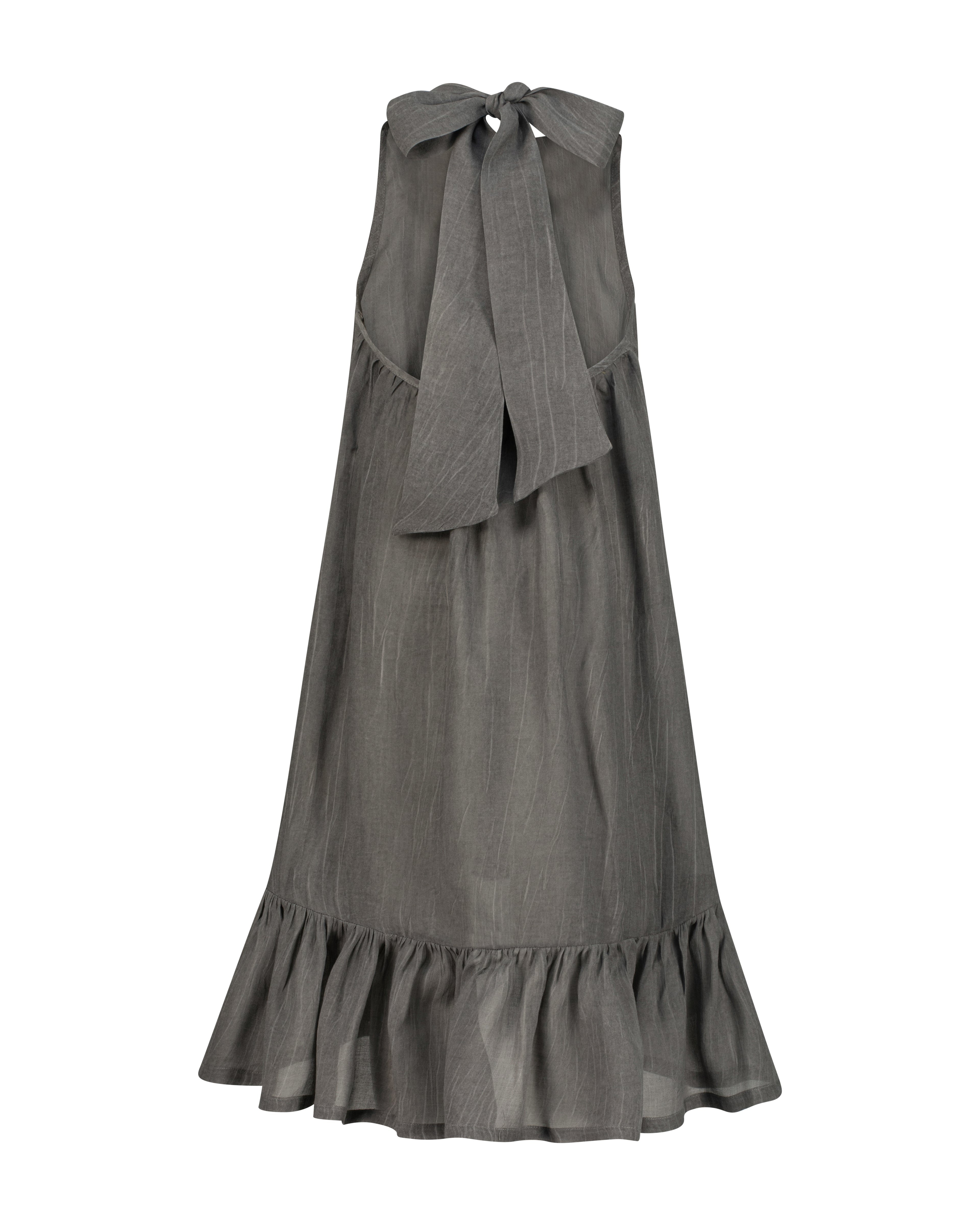YRlO Linen Ruffle Dress – Charcoal Grey
