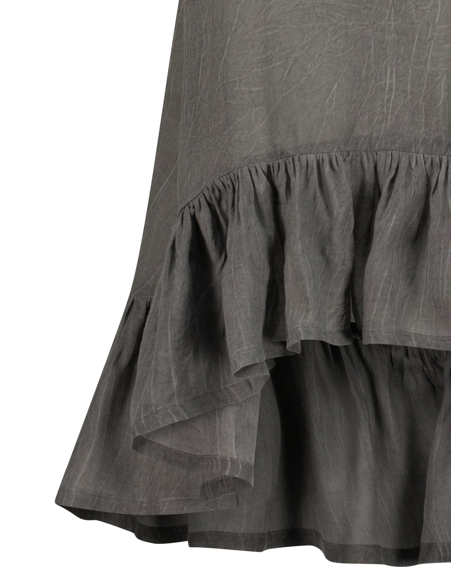 YRlO Linen Ruffle Dress – Charcoal Grey