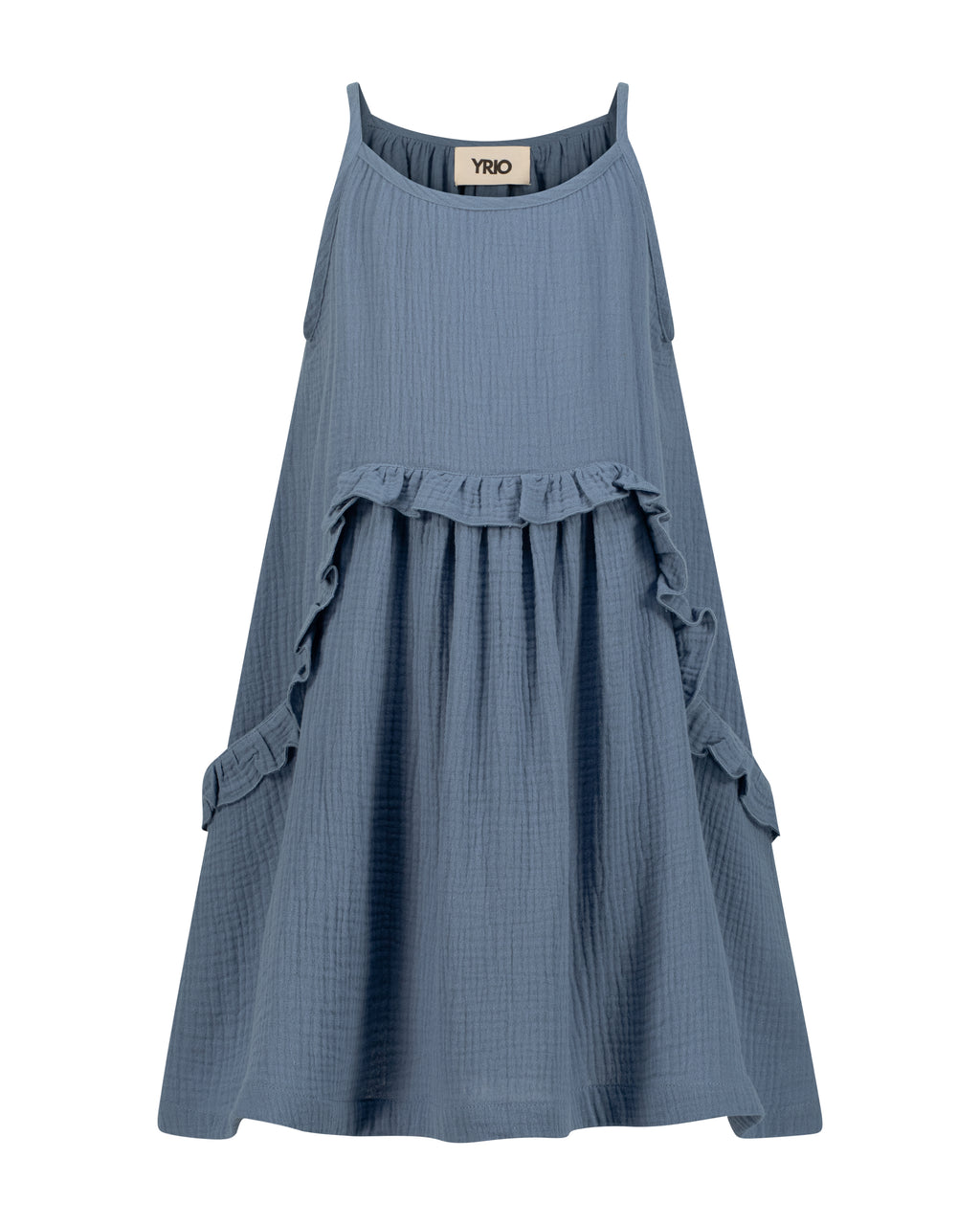 YRIO Ruffle Detail Dress — Dusty Blue