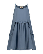 YRIO Ruffle Detail Dress — Dusty Blue