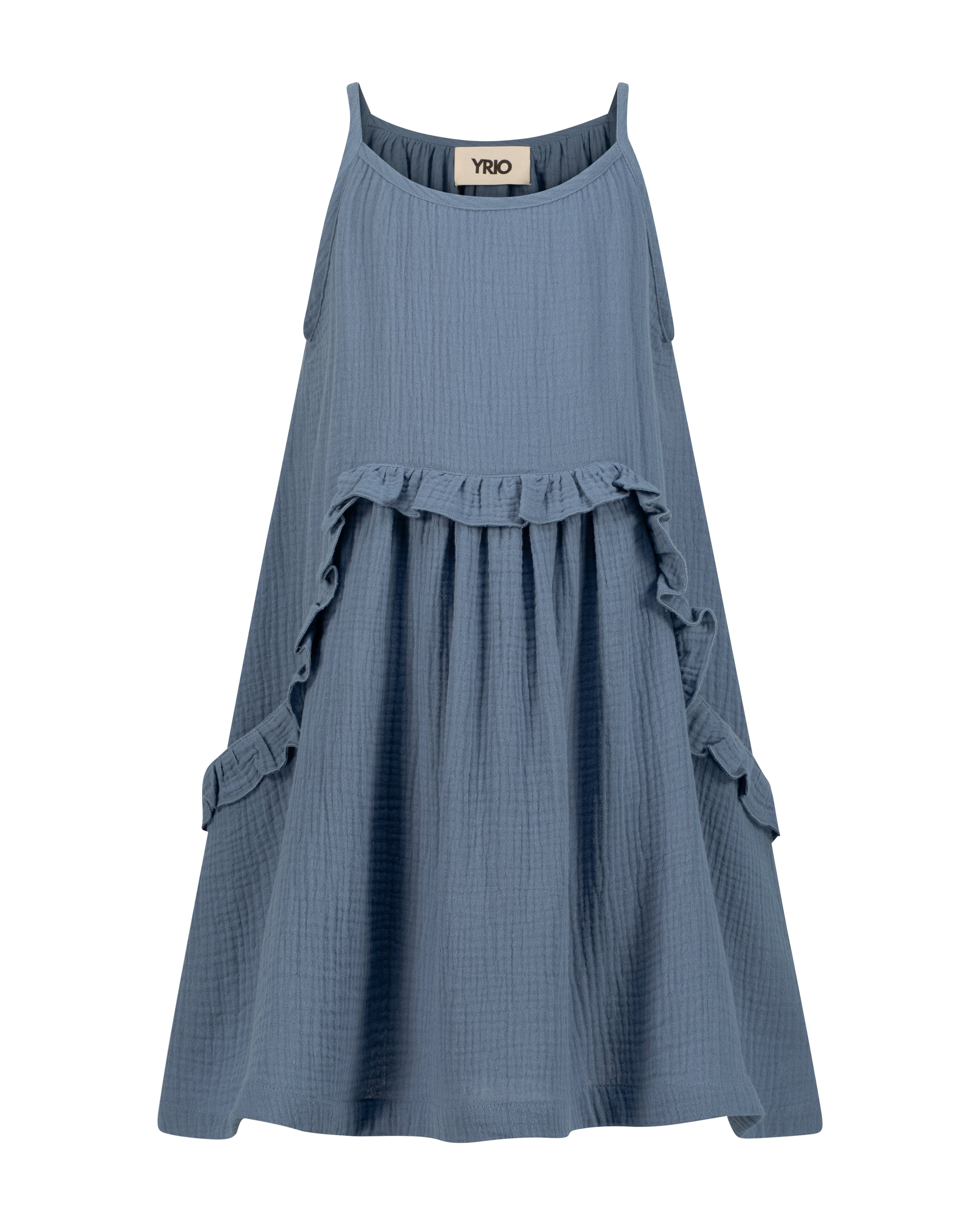 YRIO Ruffle Detail Dress — Dusty Blue