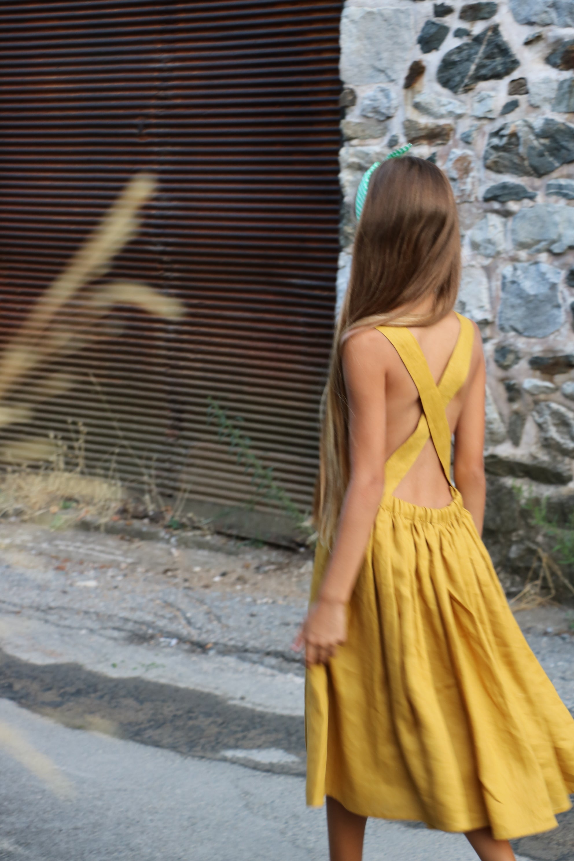 YRIO Cross-Back Dress — Mustard Ochre