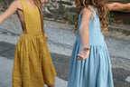 YRIO Gathered Midi Dress — Dusty Blue