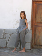 YRIO Gathered Peplum Top — Charcoal
