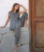 YRIO Gathered Peplum Top — Charcoal
