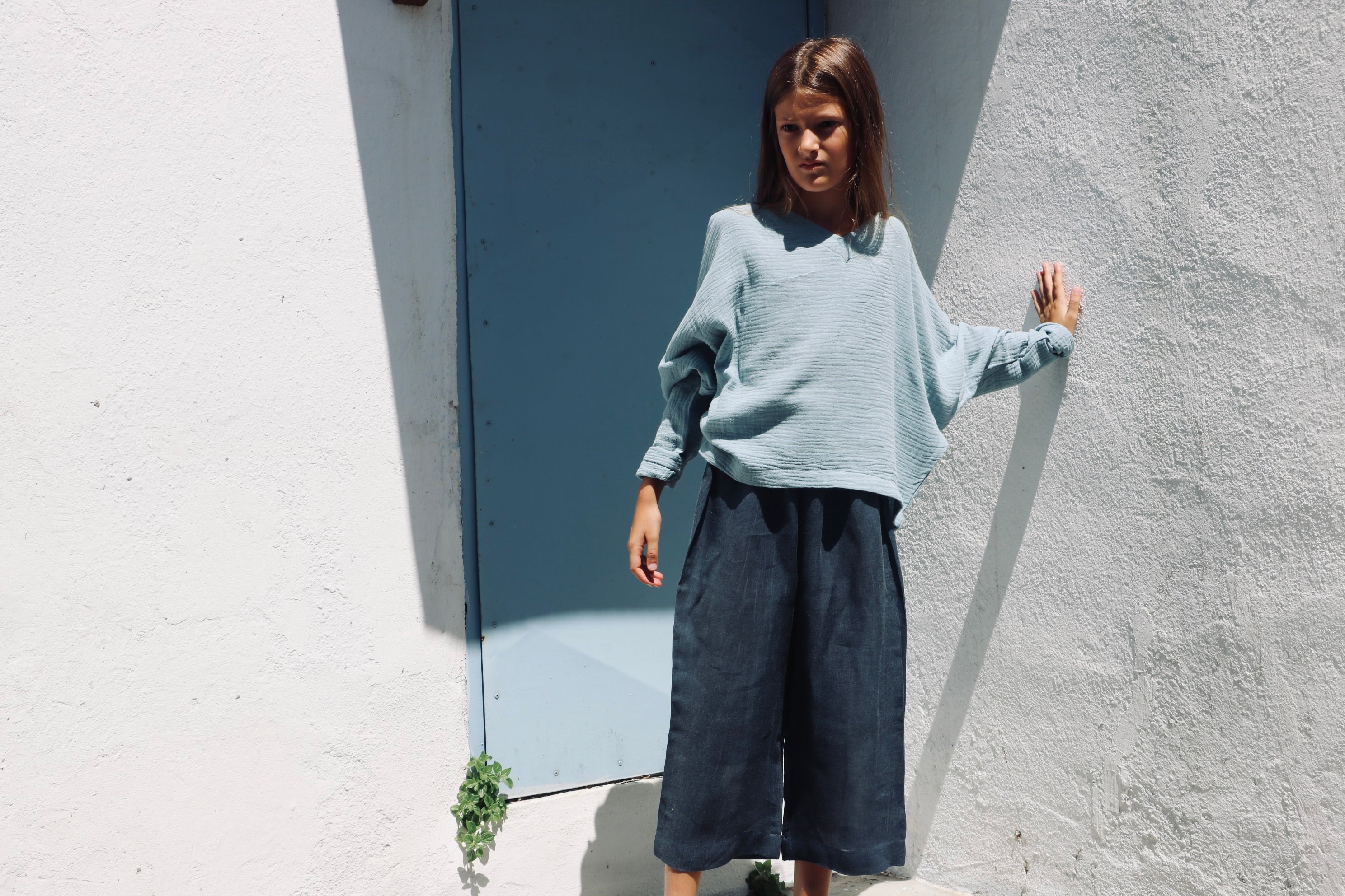 YRIO Wide-Leg Trousers — Coastal Blue