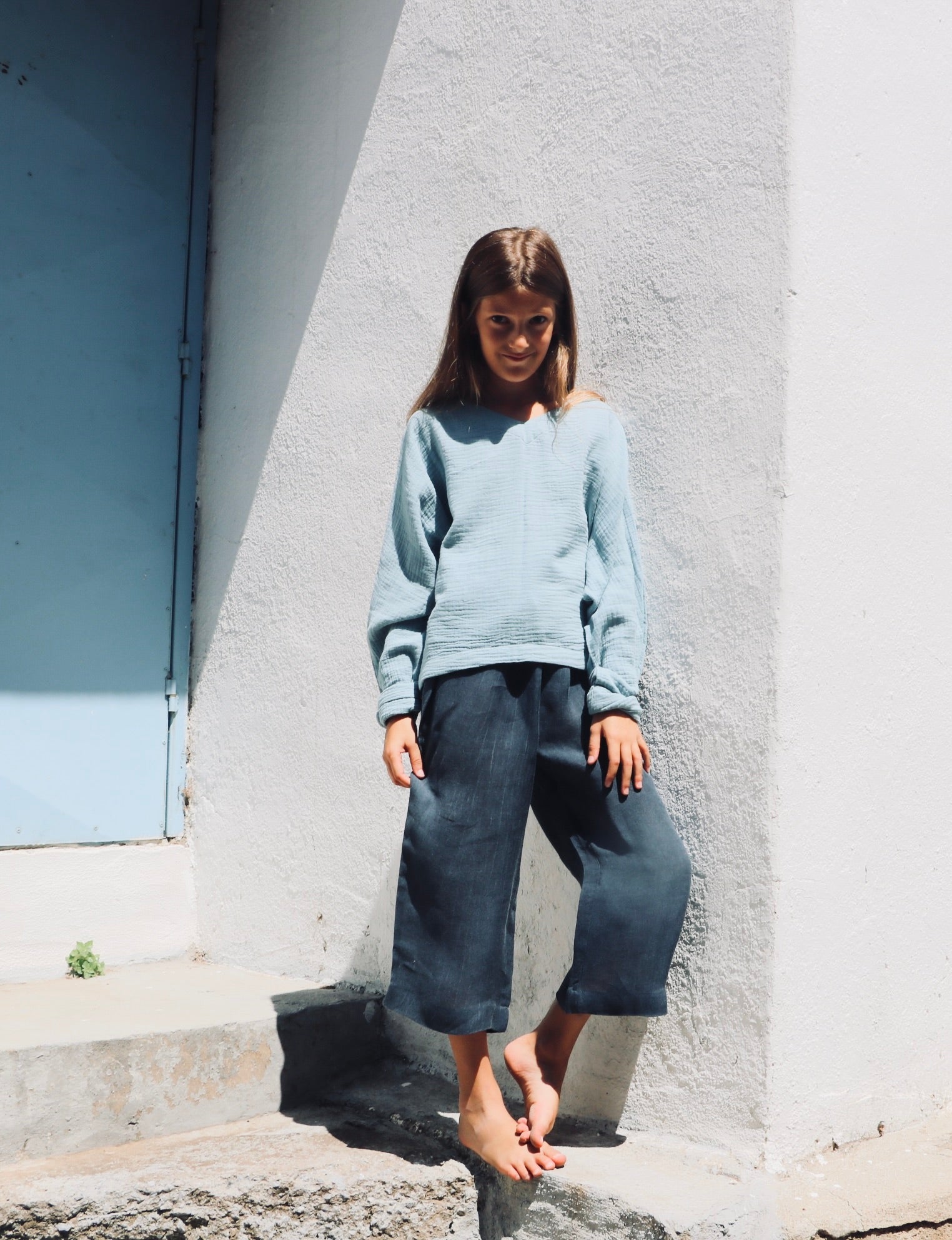 YRIO Wide-Leg Trousers — Coastal Blue
