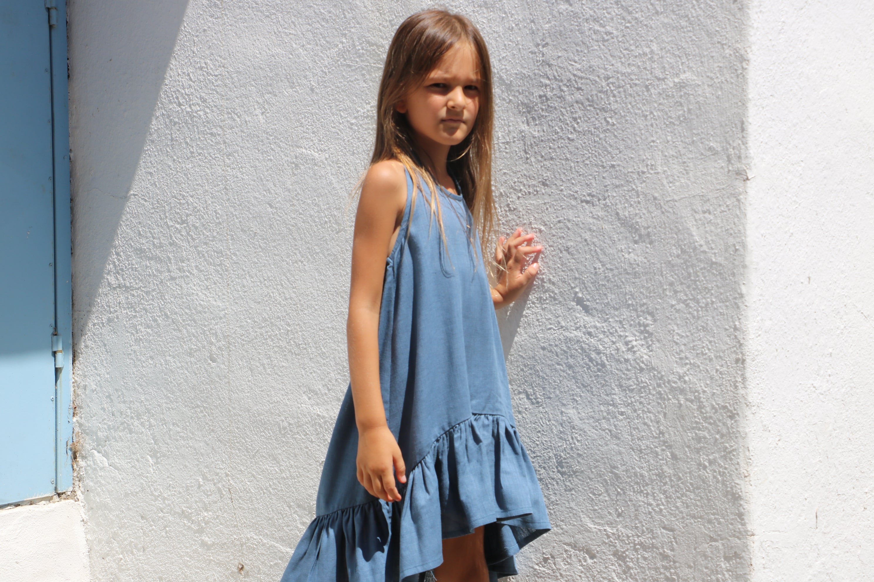 YRIO Tie-Back Dress — Dusty Blue