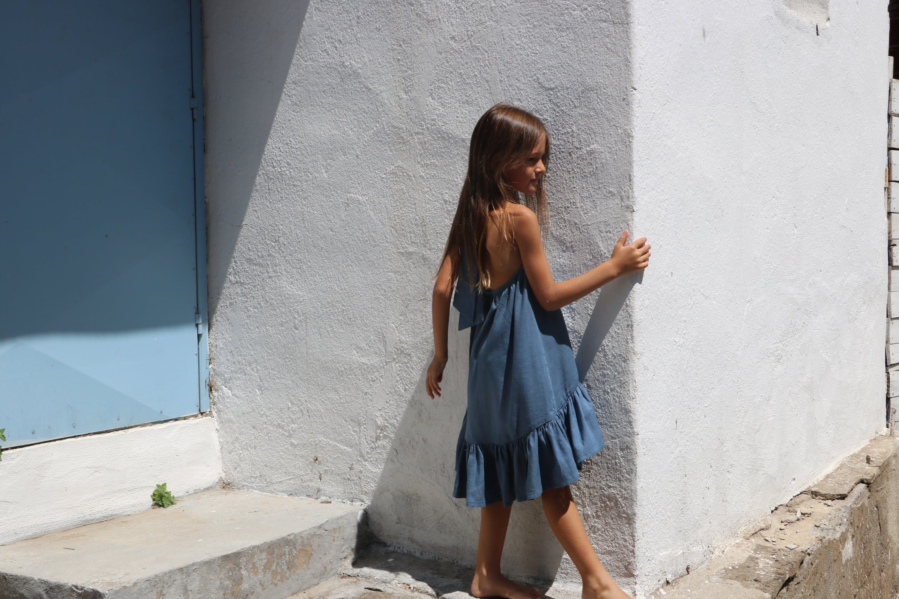 YRIO Tie-Back Dress — Dusty Blue