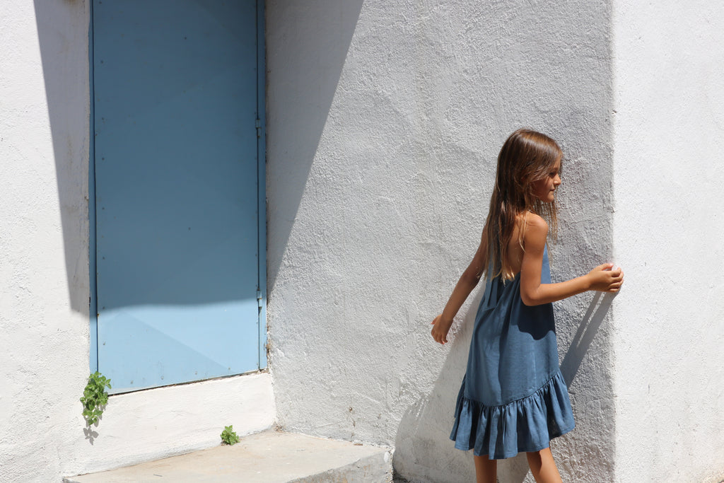 YRIO Tie-Back Dress — Dusty Blue
