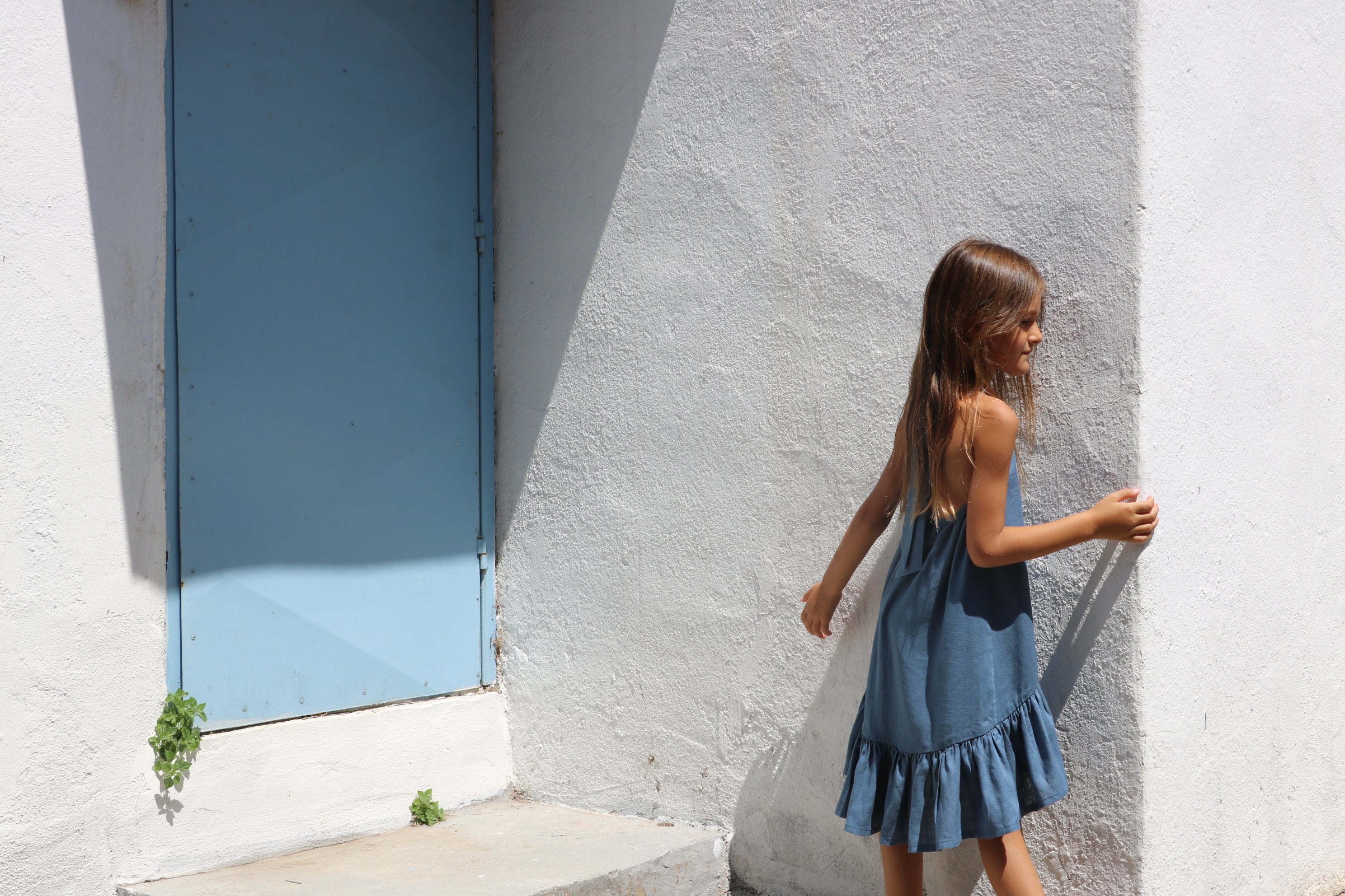 YRIO Tie-Back Dress — Dusty Blue