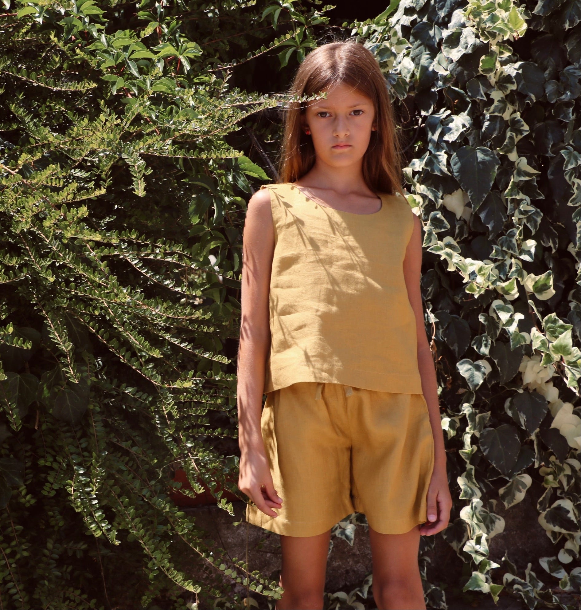 YRIO Linen Shorts — Golden Ochre.